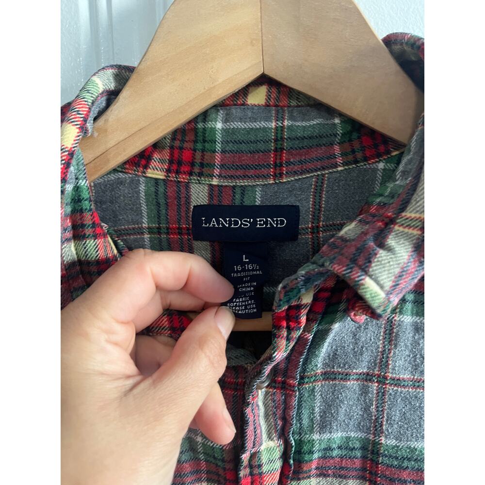 Lands End flannel red, green , black yellow size large - Picture 2 of 6